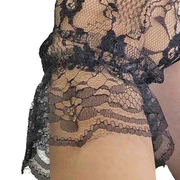 Fingerless Black Lace Gloves Womens One Size OS Wrist Length with Ruffle - Picture 8 of 9